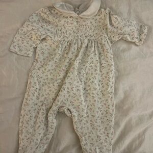 Little Me Cream One-Piece Footie with Pink Floral Print